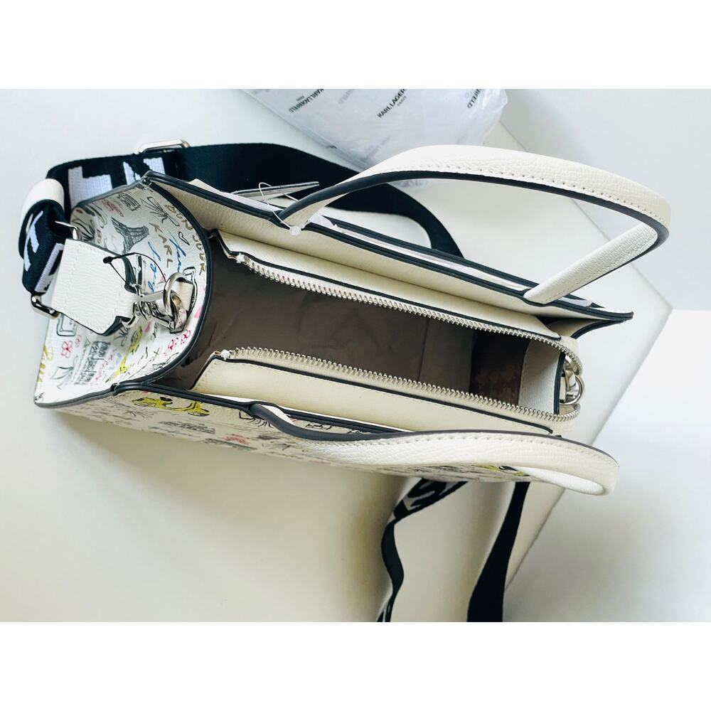 Karl Lagerfeld Maybelle Satchel Ikons Paris Print White Crossbody Bag - Picture 9 of 12